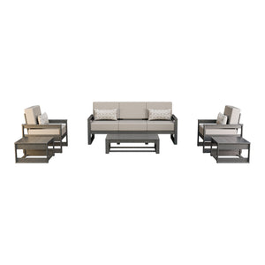 Amish Poly Midcentury Modern 6-Piece Patio Sofa Set: Sofa, 2 Chairs & 3 Tables in Gray / Storm Smoke