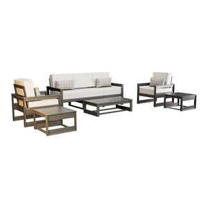 Amish Poly Midcentury Modern 6-Piece Patio Sofa Set: Sofa, 2 Chairs & 3 Tables in Gray / Storm Snow