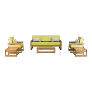 Amish Poly Midcentury Modern 6-Piece Patio Sofa Set: Sofa, 2 Chairs & 3 Tables in Weathered Wood / Sparkle Pesto