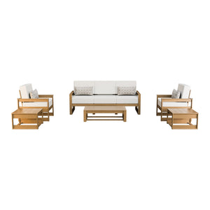 Amish Poly Midcentury Modern 6-Piece Patio Sofa Set: Sofa, 2 Chairs & 3 Tables in Weathered Wood / Storm Snow