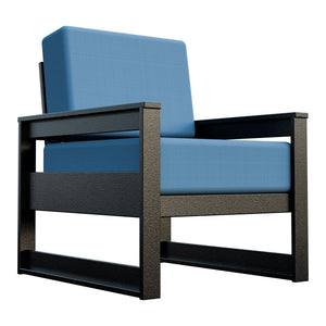 Amish Poly Midcentury Modern Patio Cushion Chair in Black / Sparkle Nautical