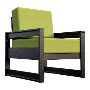 Amish Poly Midcentury Modern Patio Cushion Chair in Black / Sparkle Pesto