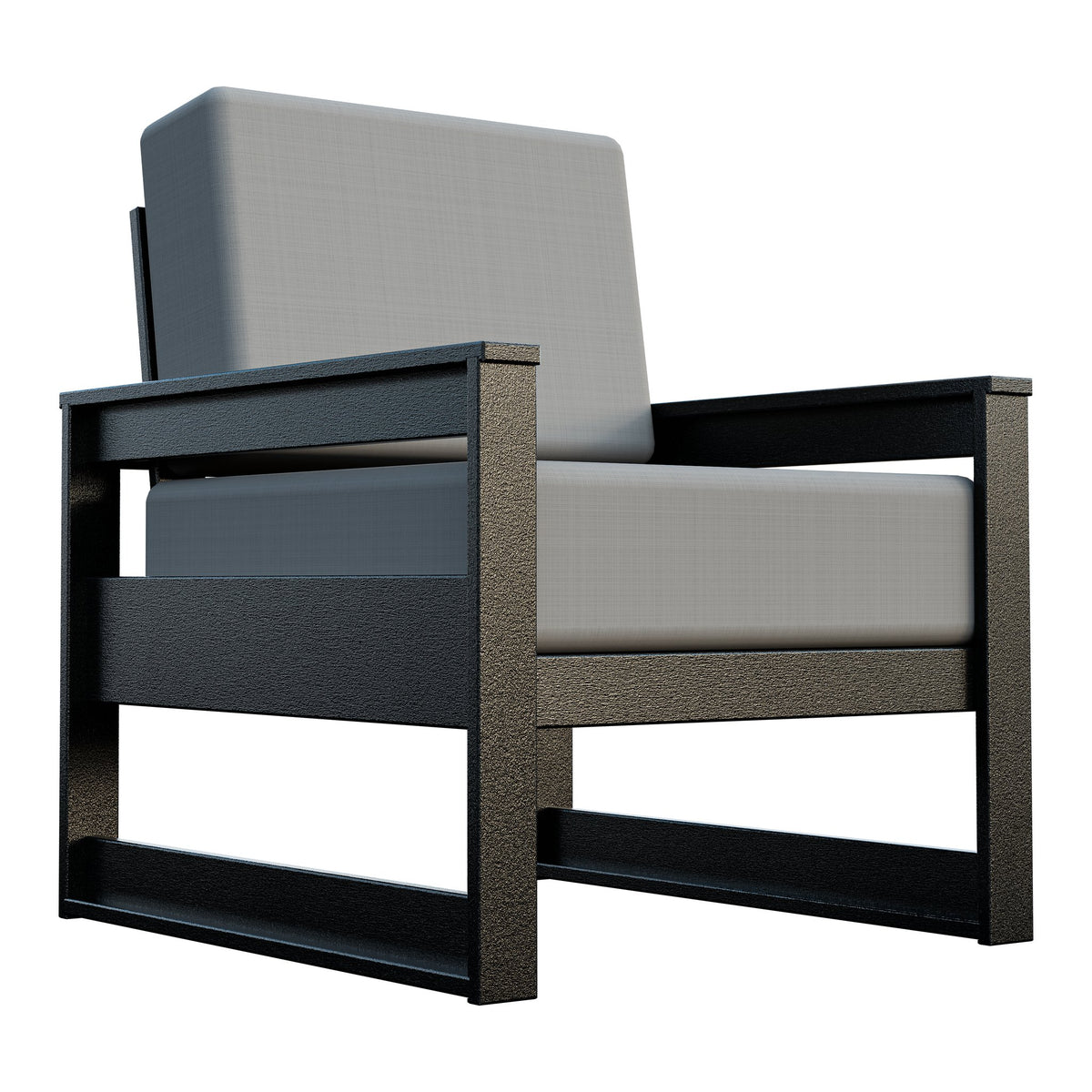 Amish Poly Midcentury Modern Patio Cushion Chair in Black / Storm Smoke