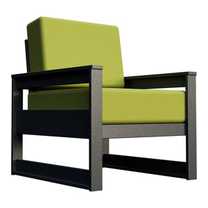 Amish Poly Midcentury Modern Patio Cushion Chair in Gray / Sparkle Pesto