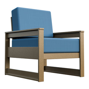 Amish Poly Midcentury Modern Patio Cushion Chair in Weathered Wood / Sparkle Nautical
