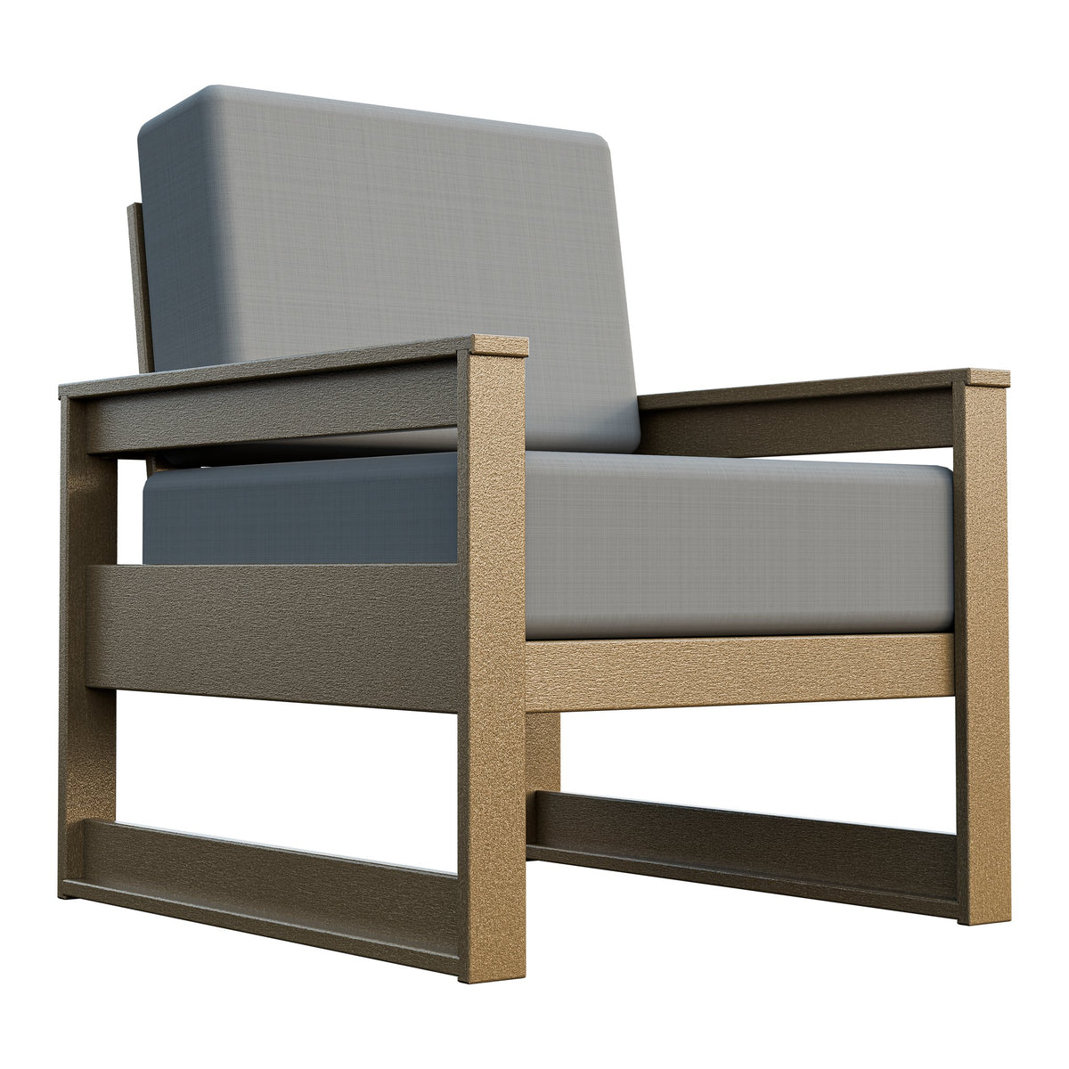 Amish Poly Midcentury Modern Patio Cushion Chair in Weathered Wood / Storm Smoke
