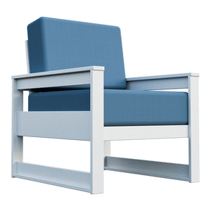 Amish Poly Midcentury Modern Patio Cushion Chair in Bright White / Sparkle Nautical