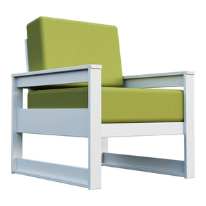 Amish Poly Midcentury Modern Patio Cushion Chair in Bright White / Sparkle Pesto