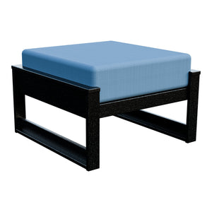 Amish Poly Midcentury Modern Patio Ottoman in Black / Sparkle Nautical