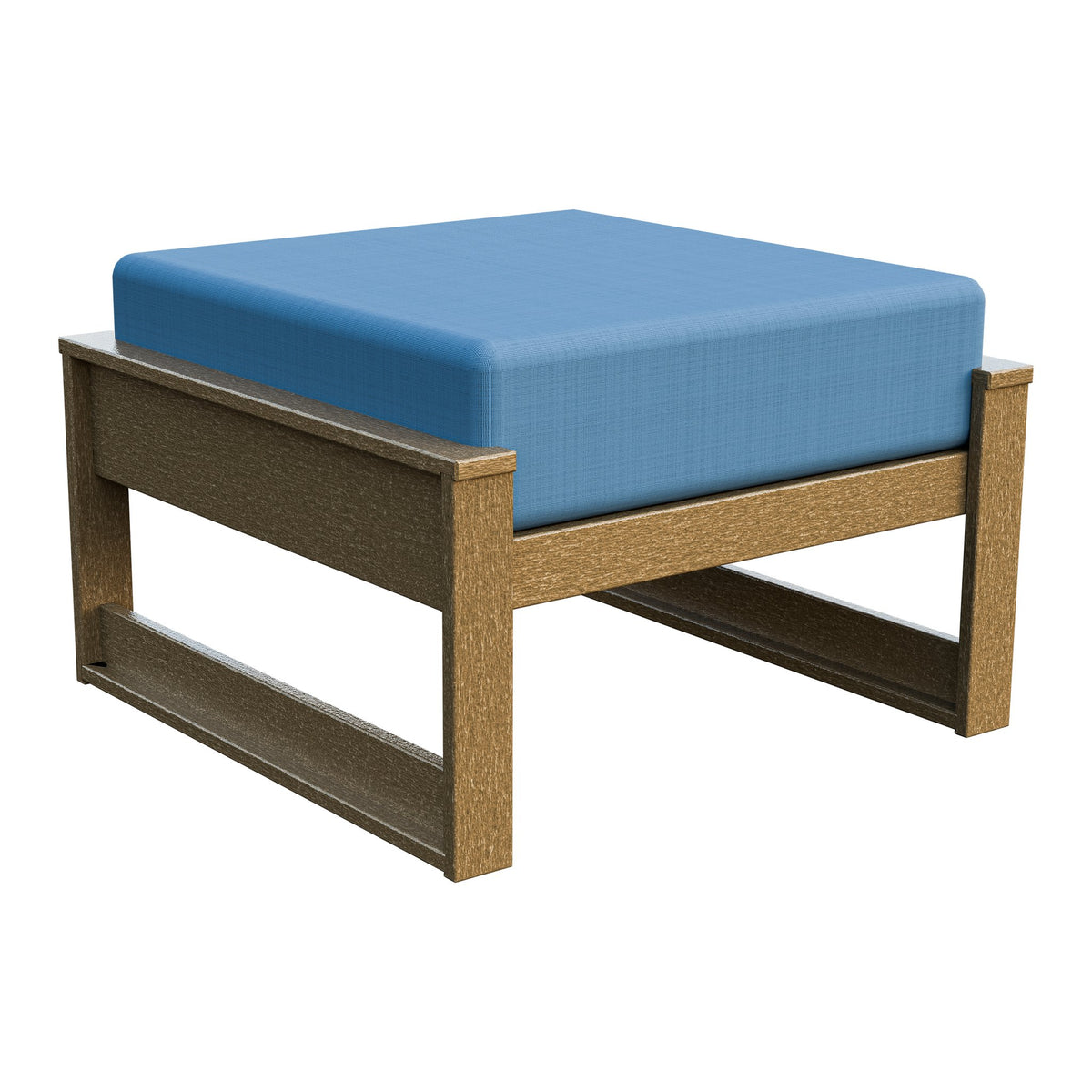 Amish Poly Midcentury Modern Patio Ottoman in Weathered Wood / Sparkle Nautical