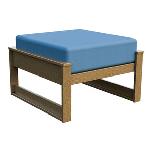 Amish Poly Midcentury Modern Patio Ottoman in Weathered Wood / Sparkle Nautical