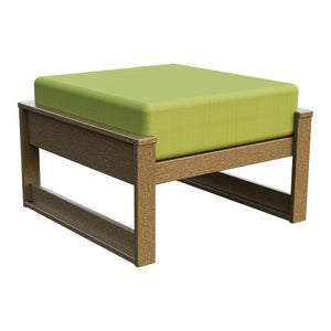 Amish Poly Midcentury Modern Patio Ottoman in Weathered Wood / Sparkle Pesto