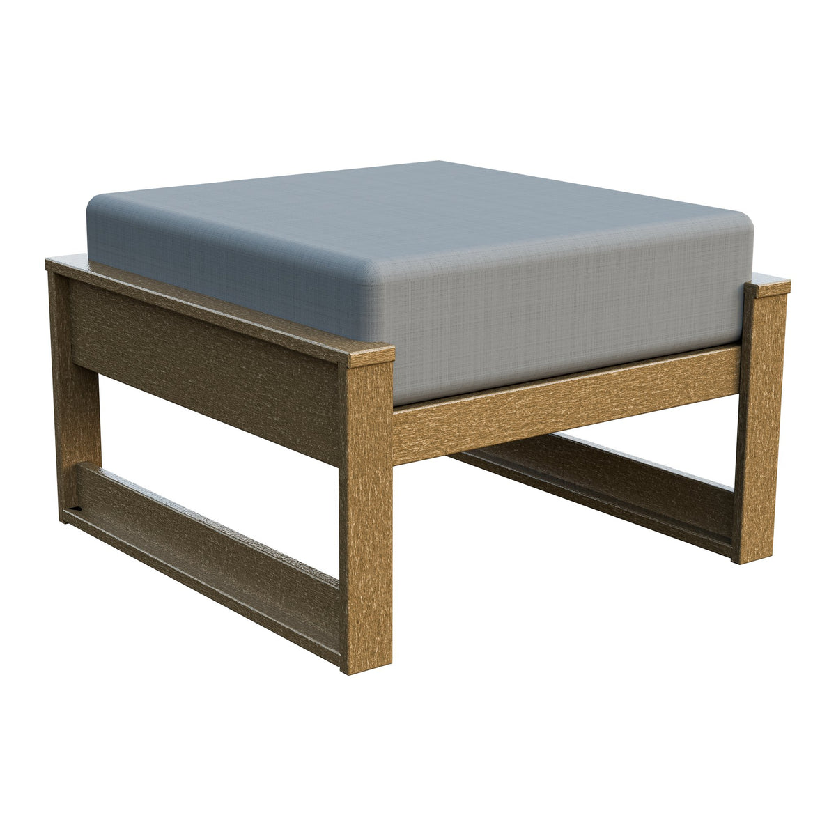 Amish Poly Midcentury Modern Patio Ottoman in Weathered Wood / Storm Smoke