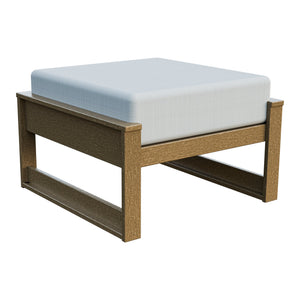 Amish Poly Midcentury Modern Patio Ottoman in Weathered Wood / Storm Snow