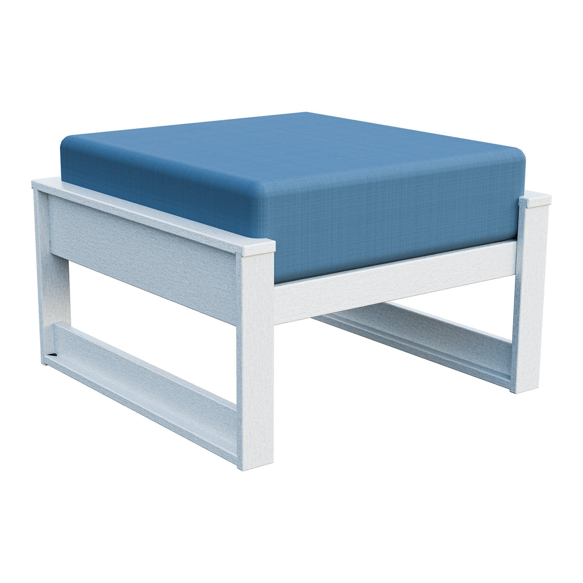 Amish Poly Midcentury Modern Patio Ottoman in Bright White / Sparkle Nautical