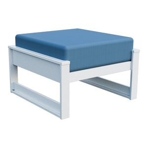 Amish Poly Midcentury Modern Patio Ottoman in Bright White / Sparkle Nautical
