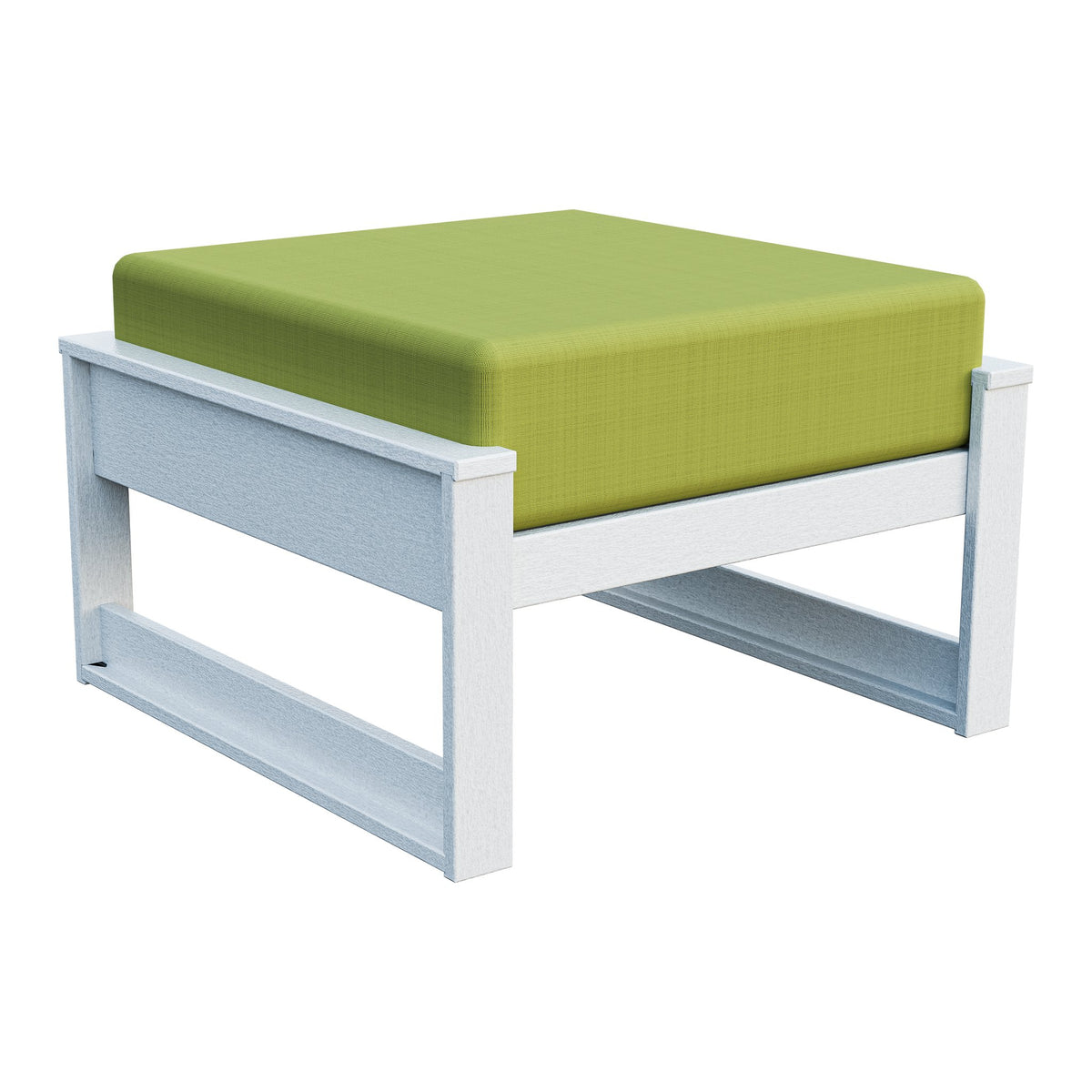 Amish Poly Midcentury Modern Patio Ottoman in Bright White / Sparkle Pesto