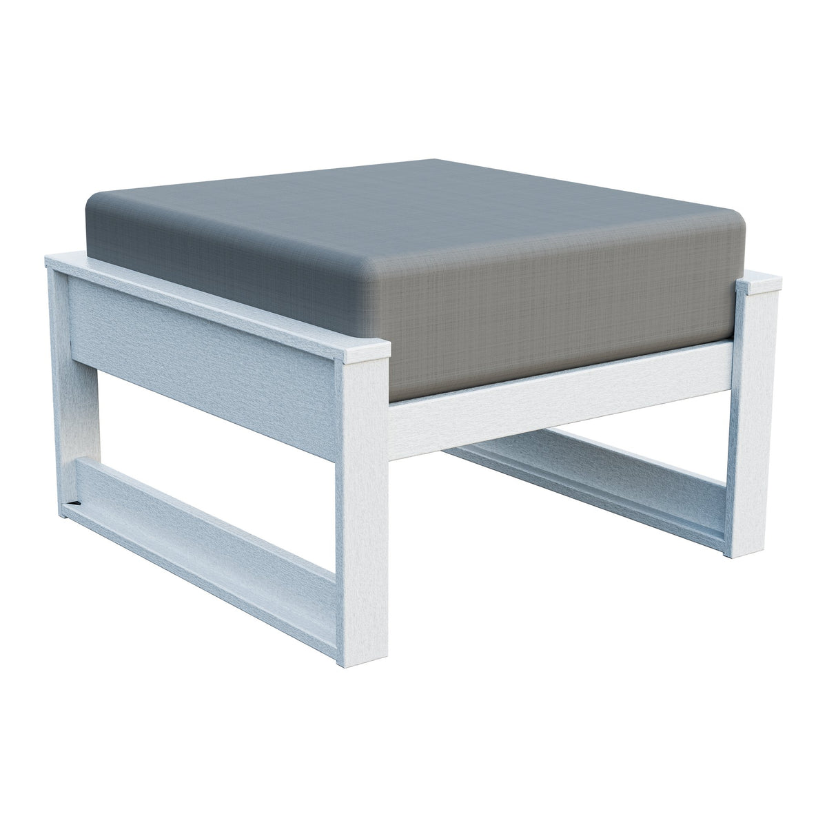 Amish Poly Midcentury Modern Patio Ottoman in Bright White / Storm Smoke