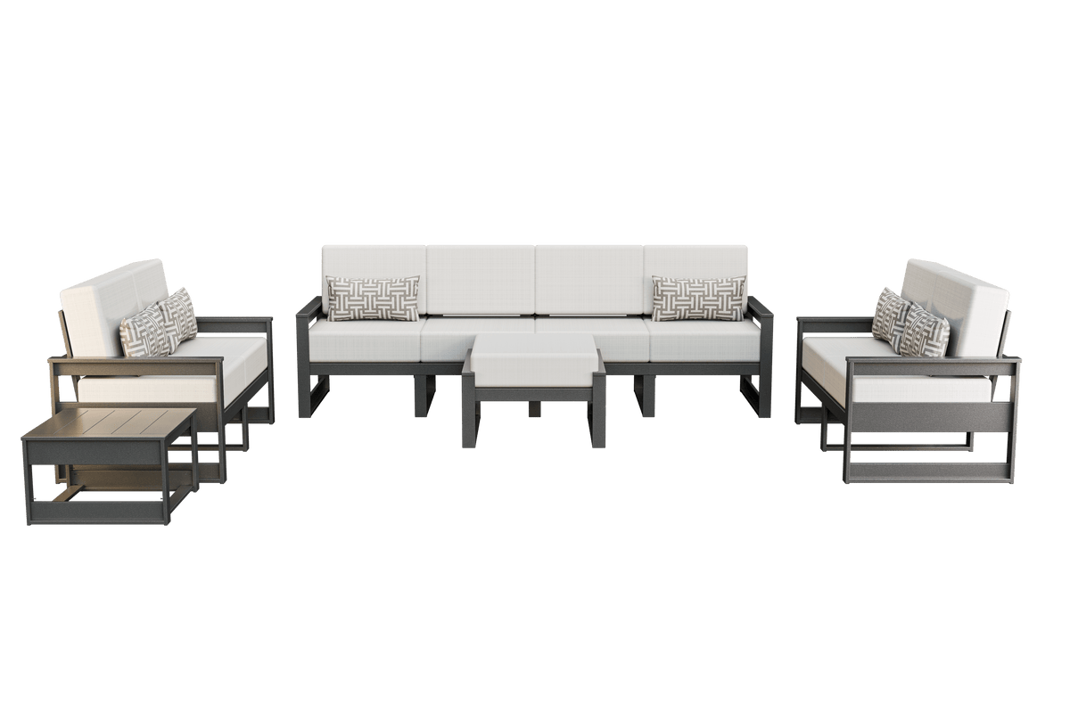 Amish Poly Midcentury Modern 5-Piece Set: 4-Seat Sofa, 2 Loveseats, Side Table, and Ottoman