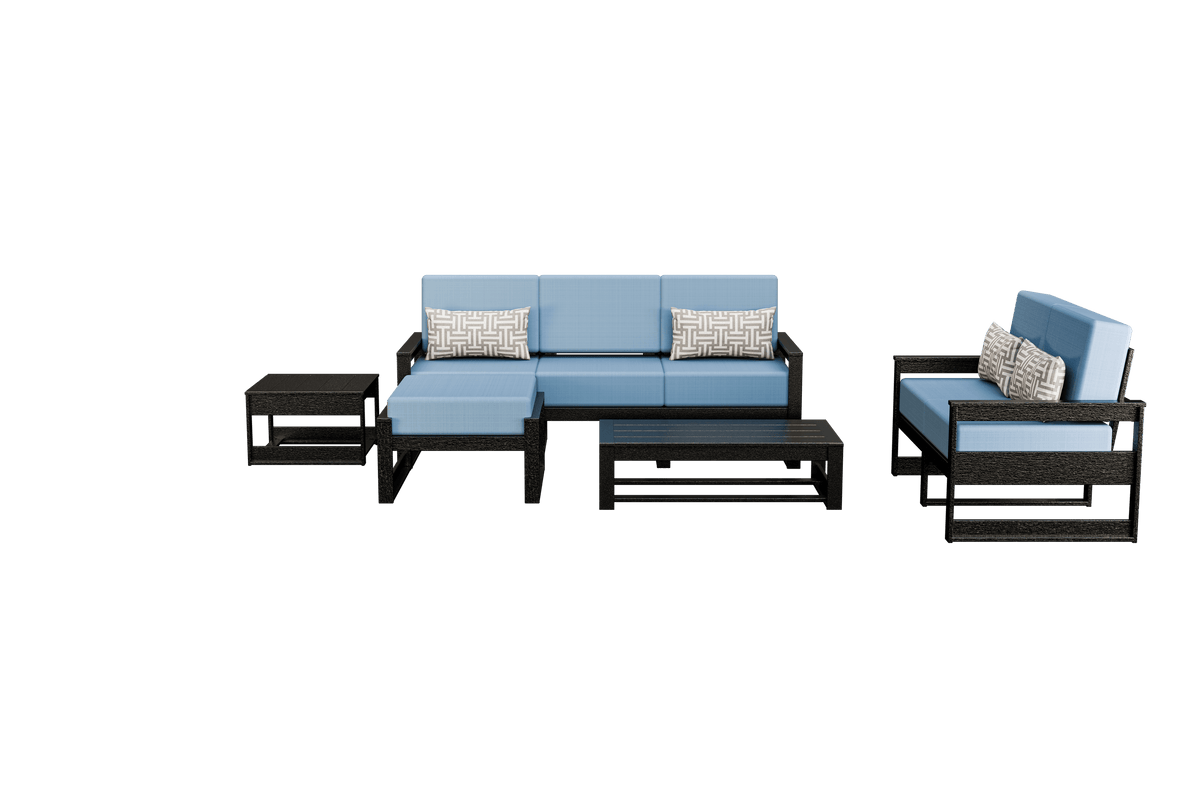 Amish Poly Midcentury Modern 5-Piece Patio Set: 3-Seat Sofa, Loveseat, Side Table, Coffee Table, and Ottoman