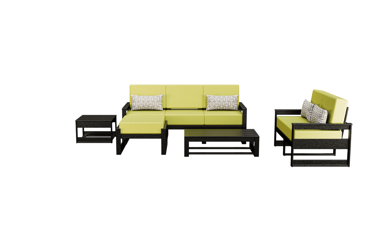 Amish Poly Midcentury Modern 5-Piece Patio Set: 3-Seat Sofa, Loveseat, Side Table, Coffee Table, and Ottoman