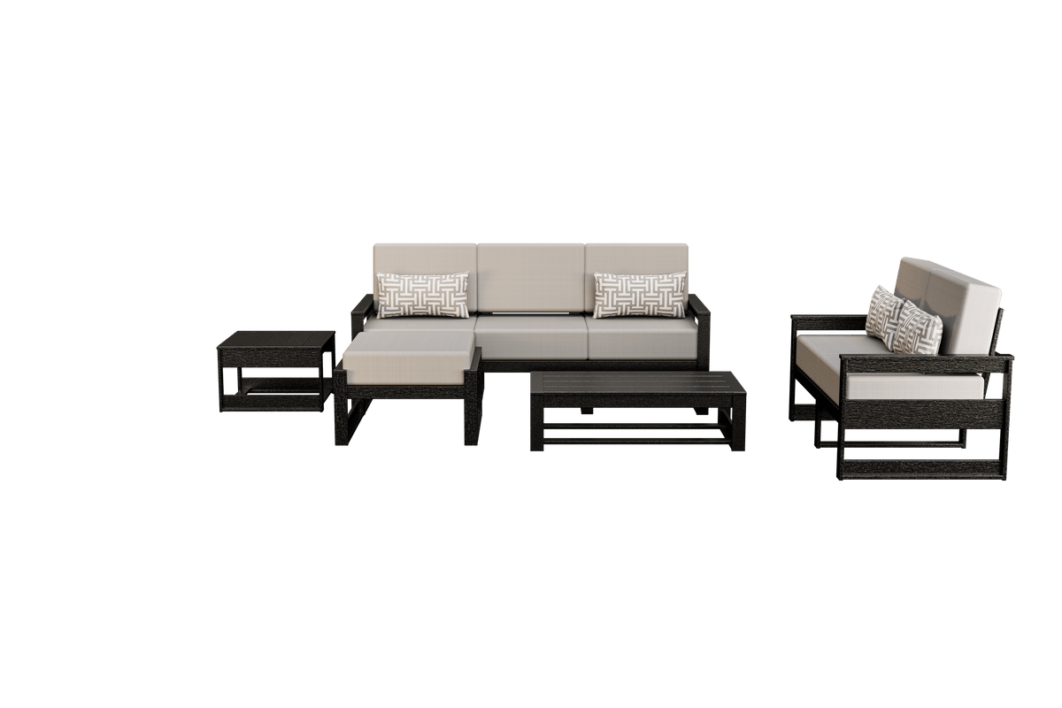 Amish Poly Midcentury Modern 5-Piece Patio Set: 3-Seat Sofa, Loveseat, Side Table, Coffee Table, and Ottoman
