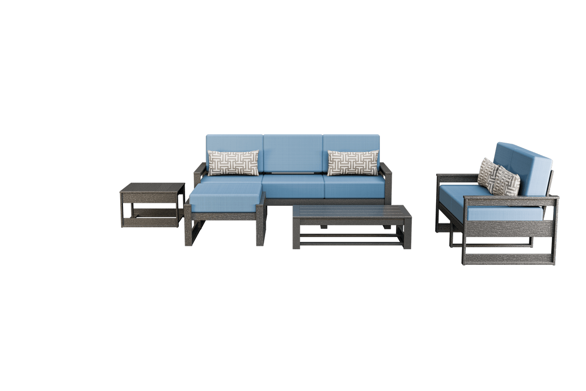 Amish Poly Midcentury Modern 5-Piece Patio Set: 3-Seat Sofa, Loveseat, Side Table, Coffee Table, and Ottoman