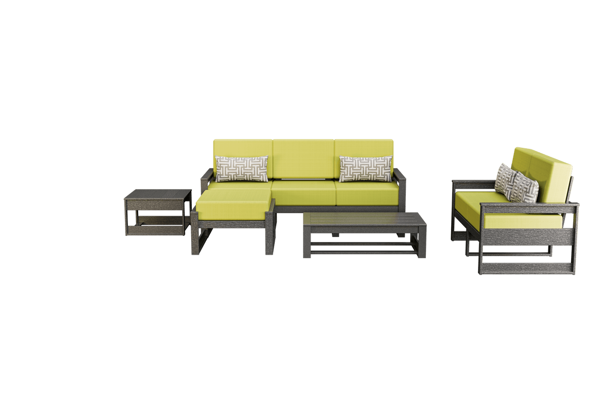 Amish Poly Midcentury Modern 5-Piece Patio Set: 3-Seat Sofa, Loveseat, Side Table, Coffee Table, and Ottoman