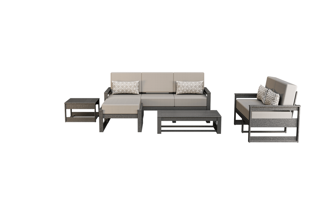Amish Poly Midcentury Modern 5-Piece Patio Set: 3-Seat Sofa, Loveseat, Side Table, Coffee Table, and Ottoman
