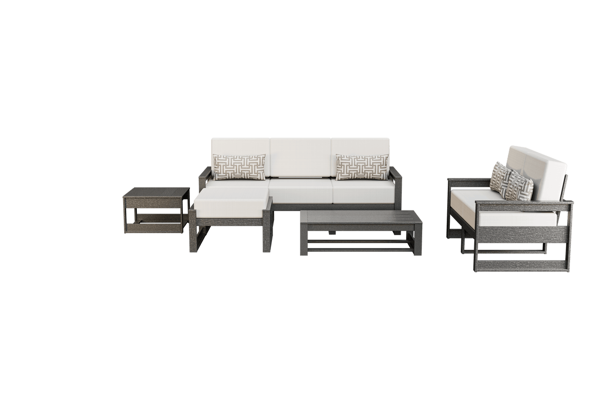 Amish Poly Midcentury Modern 5-Piece Patio Set: 3-Seat Sofa, Loveseat, Side Table, Coffee Table, and Ottoman