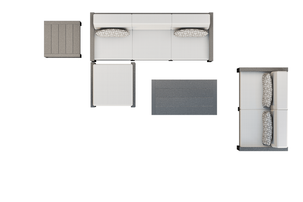 Amish Poly Midcentury Modern 5-Piece Patio Set: 3-Seat Sofa, Loveseat, Side Table, Coffee Table, and Ottoman