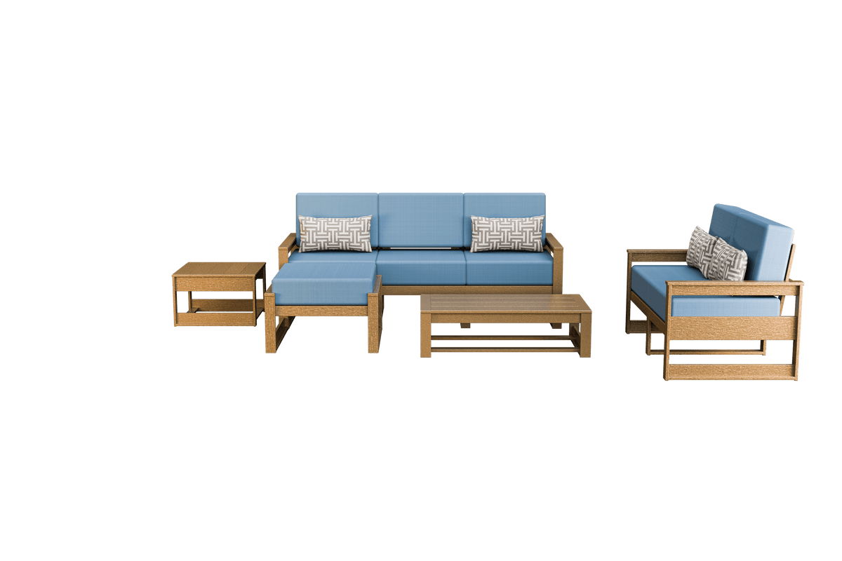 Amish Poly Midcentury Modern 5-Piece Patio Set: 3-Seat Sofa, Loveseat, Side Table, Coffee Table, and Ottoman