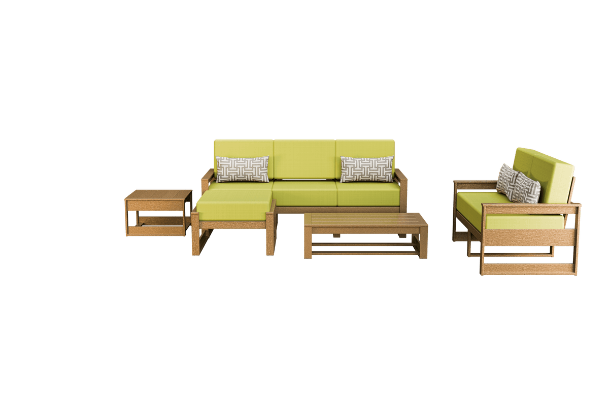 Amish Poly Midcentury Modern 5-Piece Patio Set: 3-Seat Sofa, Loveseat, Side Table, Coffee Table, and Ottoman