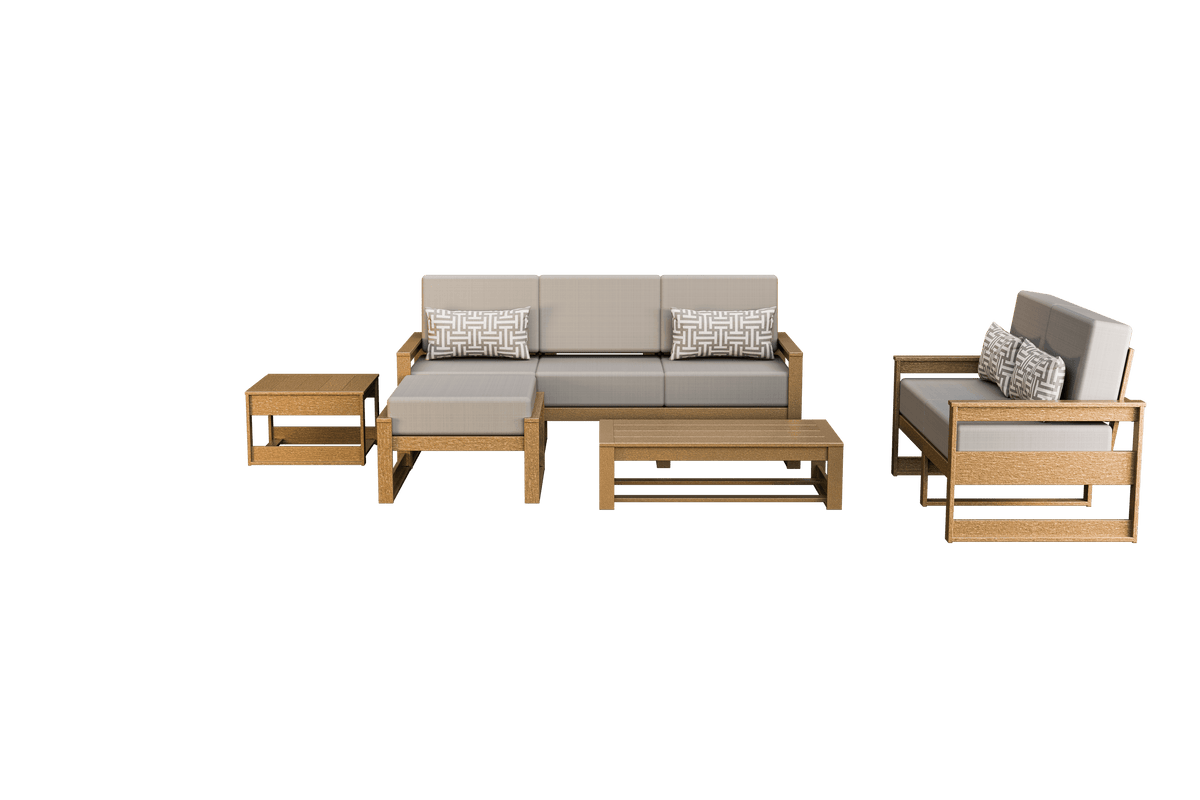 Amish Poly Midcentury Modern 5-Piece Patio Set: 3-Seat Sofa, Loveseat, Side Table, Coffee Table, and Ottoman