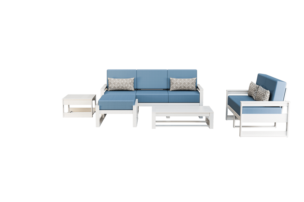Amish Poly Midcentury Modern 5-Piece Patio Set: 3-Seat Sofa, Loveseat, Side Table, Coffee Table, and Ottoman