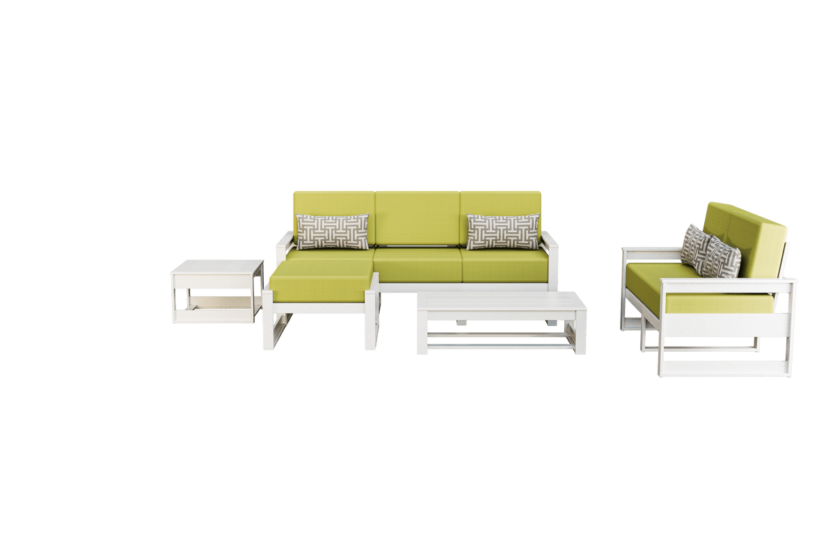 Amish Poly Midcentury Modern 5-Piece Patio Set: 3-Seat Sofa, Loveseat, Side Table, Coffee Table, and Ottoman