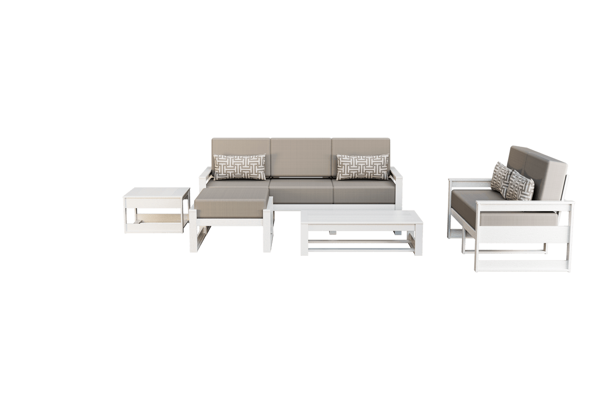 Amish Poly Midcentury Modern 5-Piece Patio Set: 3-Seat Sofa, Loveseat, Side Table, Coffee Table, and Ottoman
