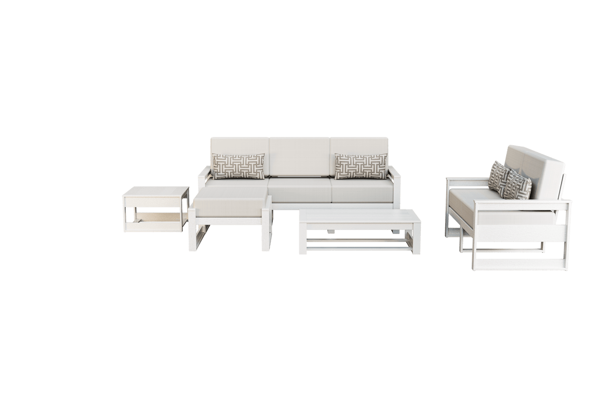 Amish Poly Midcentury Modern 5-Piece Patio Set: 3-Seat Sofa, Loveseat, Side Table, Coffee Table, and Ottoman