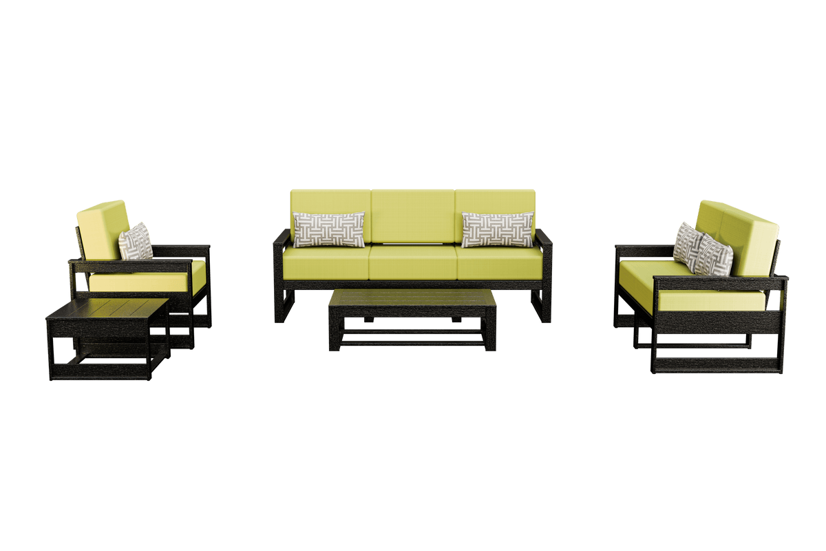Amish Poly Midcentury Modern 5-Piece Patio Set: 3-Seat Sofa, Chair, Loveseat, Side Table, and Coffee Table