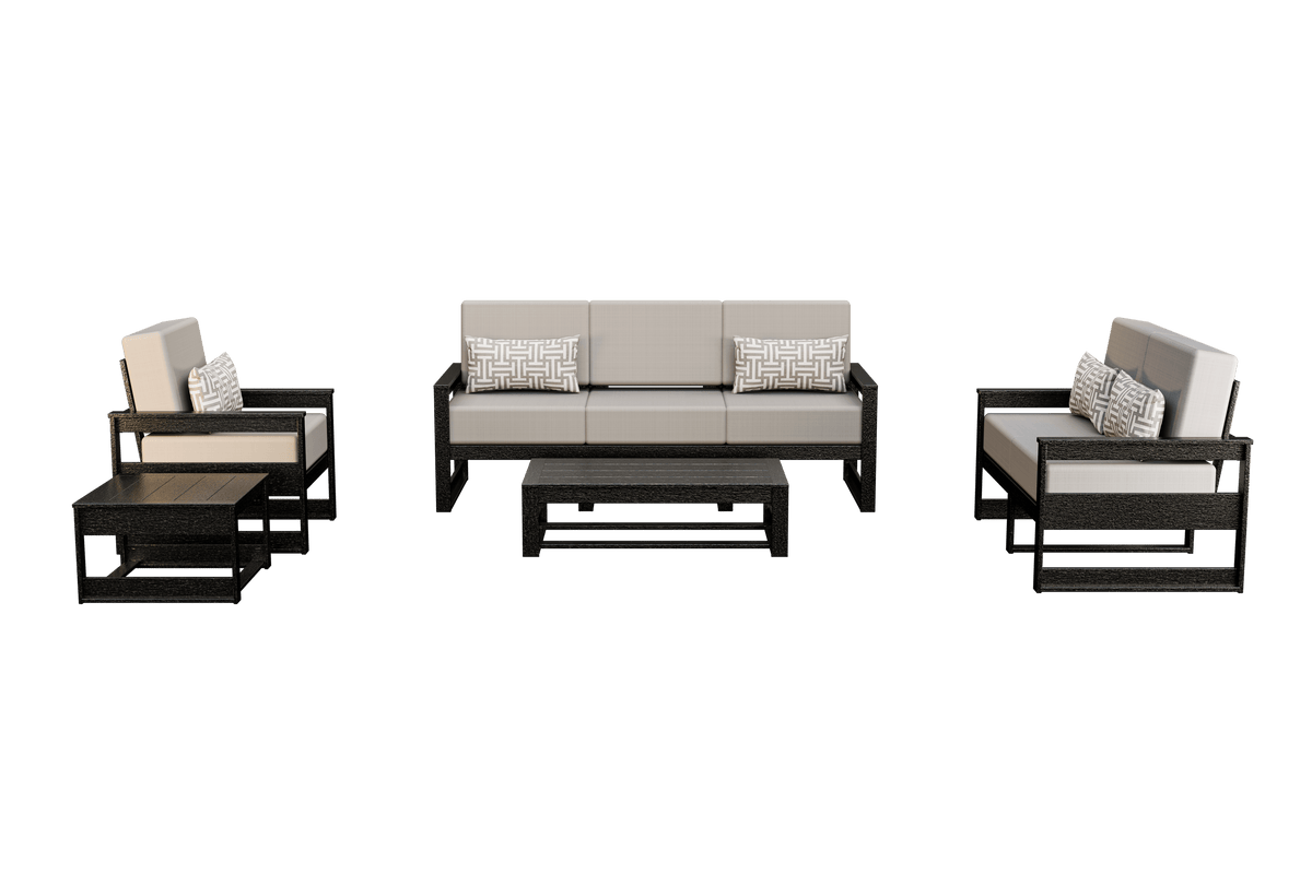 Amish Poly Midcentury Modern 5-Piece Patio Set: 3-Seat Sofa, Chair, Loveseat, Side Table, and Coffee Table
