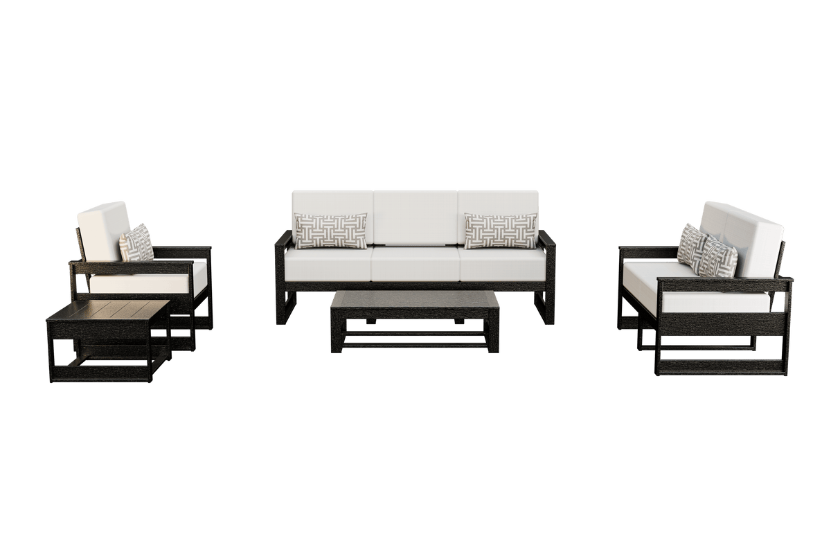 Amish Poly Midcentury Modern 5-Piece Patio Set: 3-Seat Sofa, Chair, Loveseat, Side Table, and Coffee Table