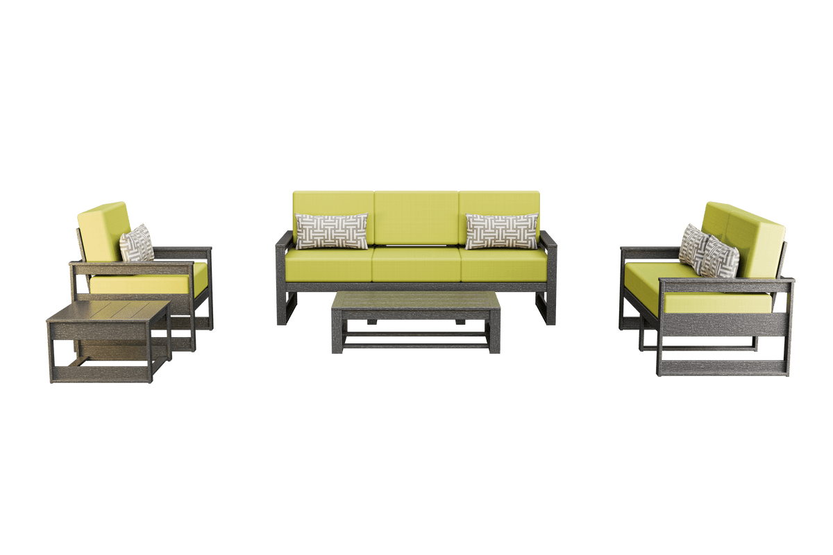 Amish Poly Midcentury Modern 5-Piece Patio Set: 3-Seat Sofa, Chair, Loveseat, Side Table, and Coffee Table