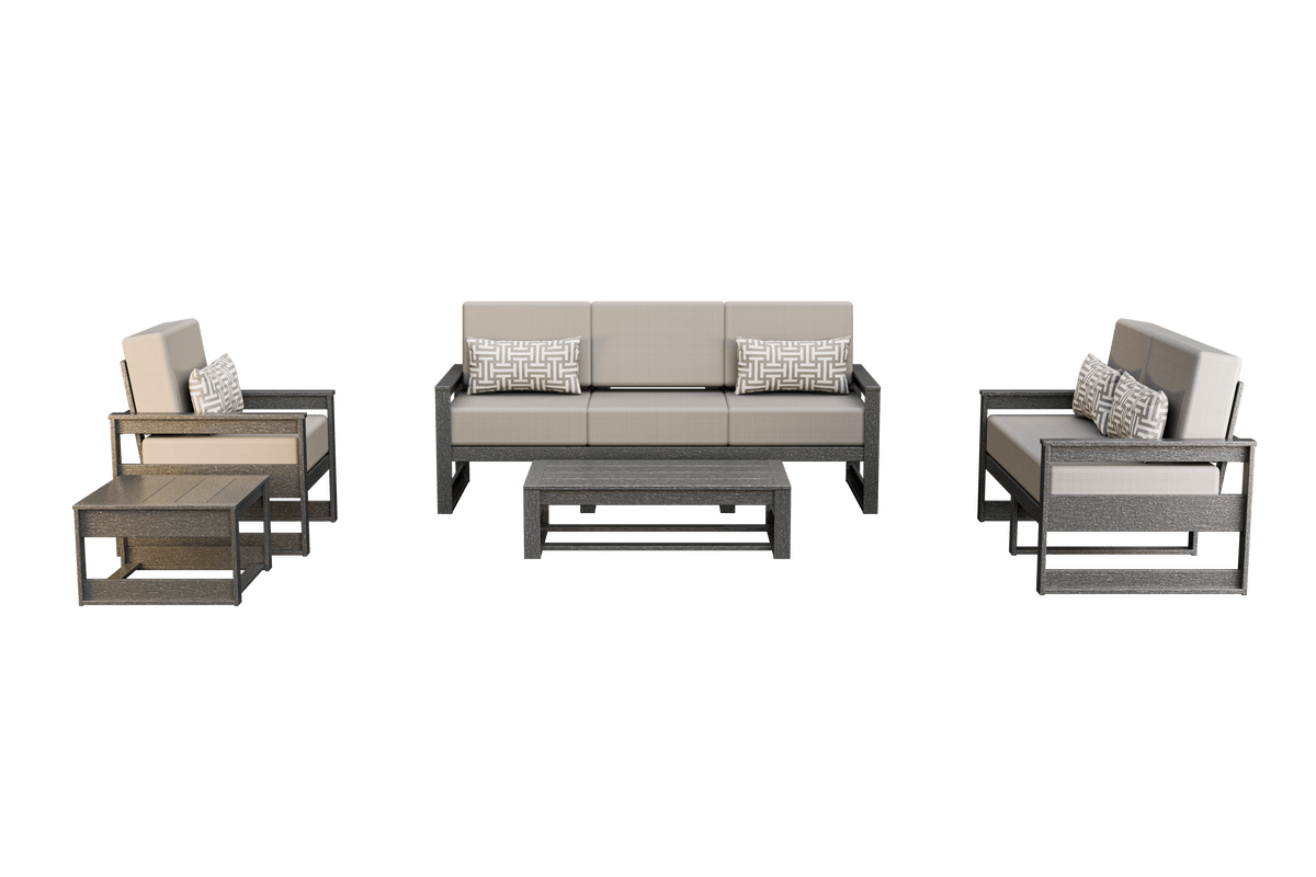 Amish Poly Midcentury Modern 5-Piece Patio Set: 3-Seat Sofa, Chair, Loveseat, Side Table, and Coffee Table