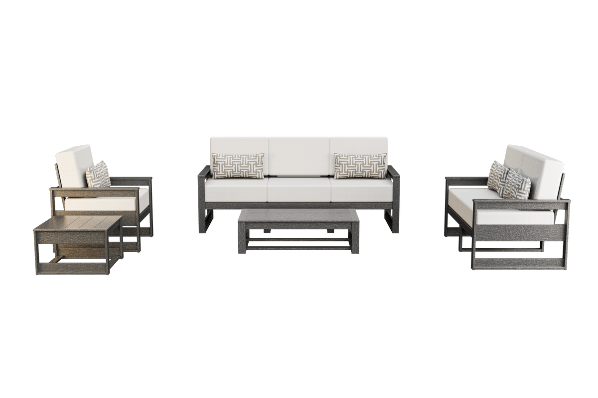 Amish Poly Midcentury Modern 5-Piece Patio Set: 3-Seat Sofa, Chair, Loveseat, Side Table, and Coffee Table