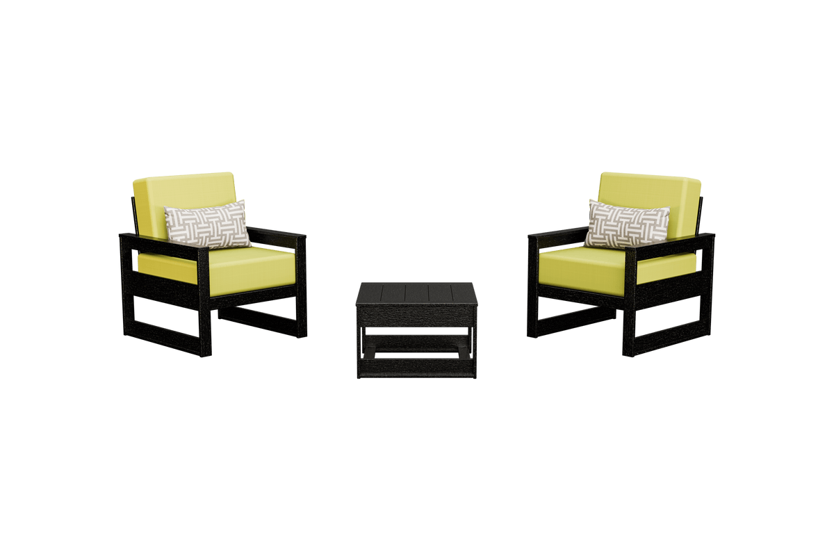 Amish Poly MidCentury Modern Patio Chair Set: 2 Cushion Chairs with Side Table