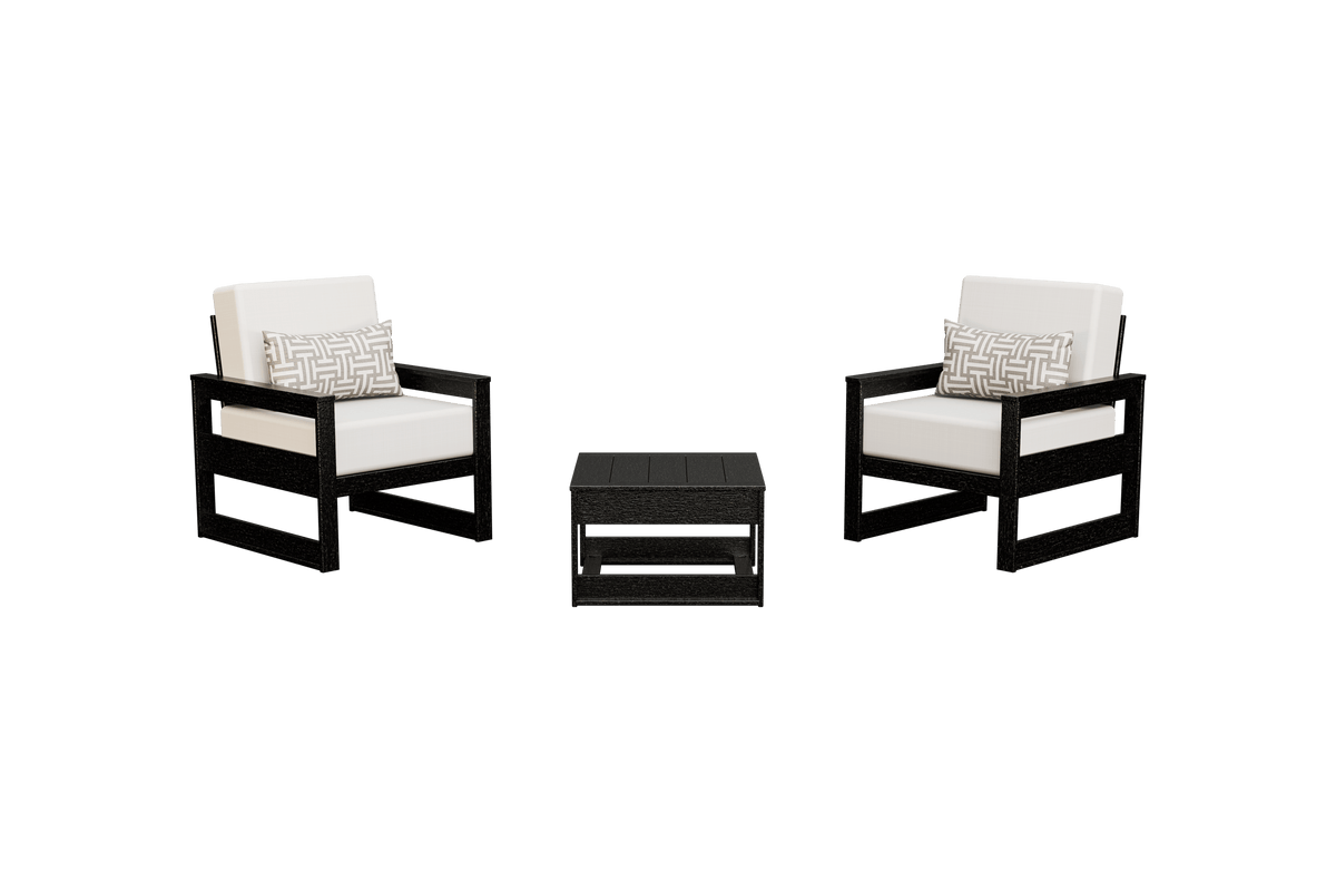 Amish Poly MidCentury Modern Patio Chair Set: 2 Cushion Chairs with Side Table