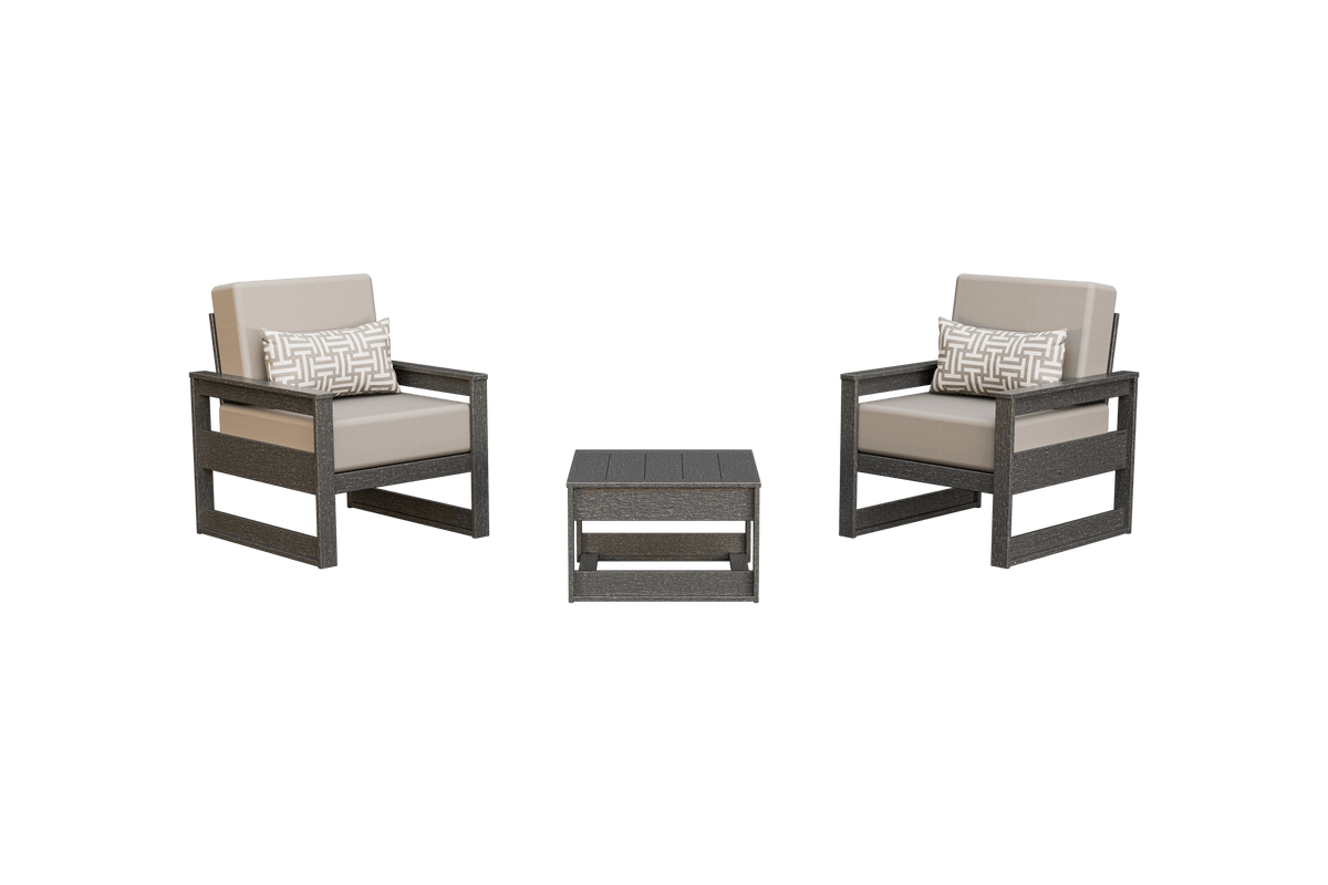 Amish Poly MidCentury Modern Patio Chair Set: 2 Cushion Chairs with Side Table