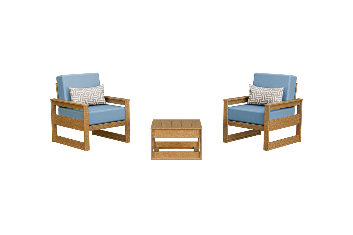 Amish Poly MidCentury Modern Patio Chair Set: 2 Cushion Chairs with Side Table