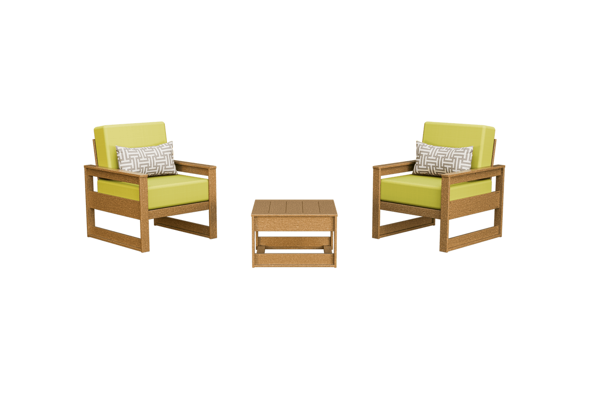 Amish Poly MidCentury Modern Patio Chair Set: 2 Cushion Chairs with Side Table