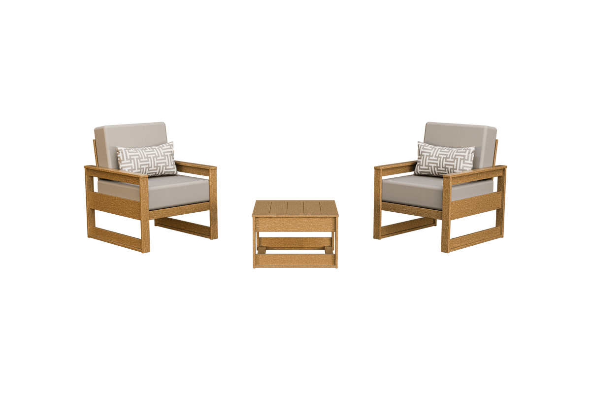 Amish Poly MidCentury Modern Patio Chair Set: 2 Cushion Chairs with Side Table